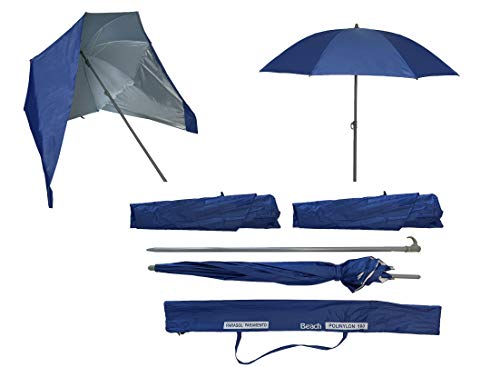 Sombrilla de Playa con Paneles Laterales Tipo Tienda/Paravientos, UPF+50 99% UV 180 CM (Azul Marino)