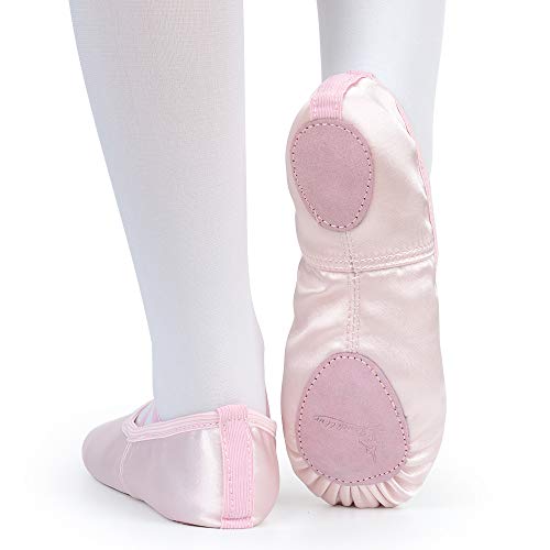 Soudittur Zapatillas de Ballet Satén -Media Punta Calzado de Danza para Niña y Mujer Adultos Suela Partida de Cuero Rosa Tallas 32 (Elija Un Tamaño Más Grande)