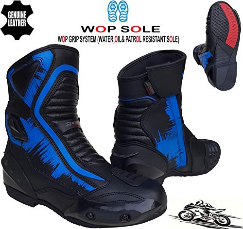 Speed MaxX Botas deportivas de cuero auténtico, color azul, rojo, Hiviz/blanco, para hombre, motocicleta, para motocicleta, color blanco, 12