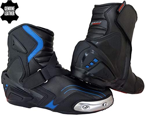Speed MaxX Botas deportivas de piel auténtica para hombre, color negro y azul