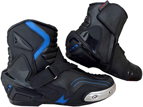 Speed MaxX Botas deportivas de piel auténtica para hombre, color negro y azul