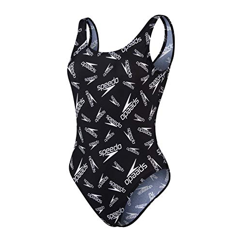 Speedo Allover Deep U-Back 1 Piece Swimsuit, Mujer, Black/White, 38 (UK 16)