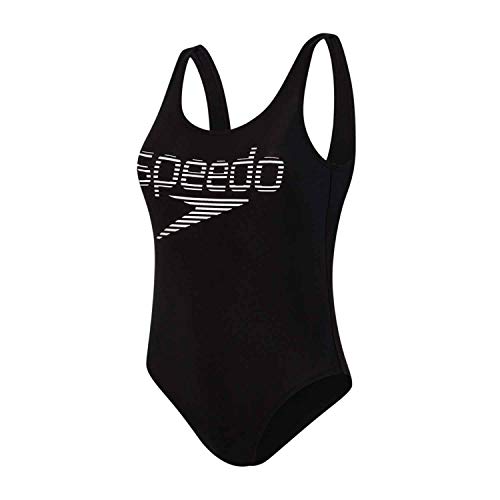 Speedo Stripe Logo Deep U-Back 1 Piece Traje De Baño, Mujer, Black/White, 32
