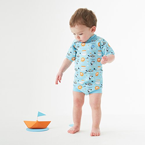 Splash About - Traje de Neopreno Happy Nappy para bebé, diseño del Arca de Noé, Color Azul, Talla L (6-14 Meses)