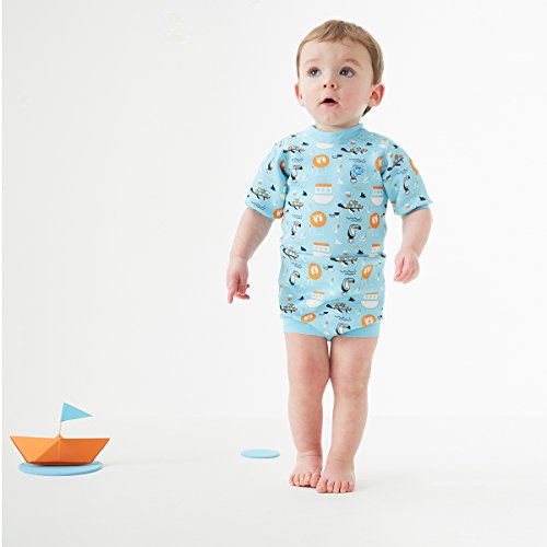 Splash About - Traje de Neopreno Happy Nappy para bebé, diseño del Arca de Noé, Color Azul, Talla L (6-14 Meses)
