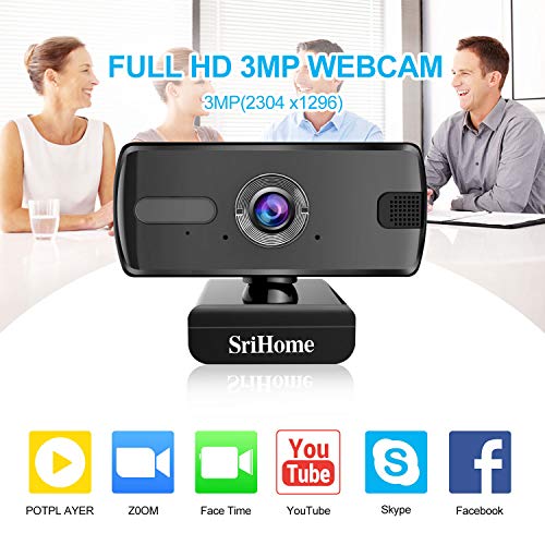 SriHome Webcam PC 1080P, Webcam para Ordenador SH004, Cámara Web USB con Micrófono para Videollamadas Videoconferencia, Webcam USB Full HD Compatible con Skype, FaceTime, Hangouts, Plug and Play