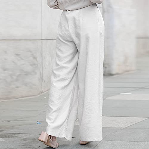 SSMDYLYM Mujeres Otoño Casual Cintura Alta Pantalones de Pierna Ancha sólida Suelta Largo Pantalon Nabo Oversizado (Color : White, Size : Large)