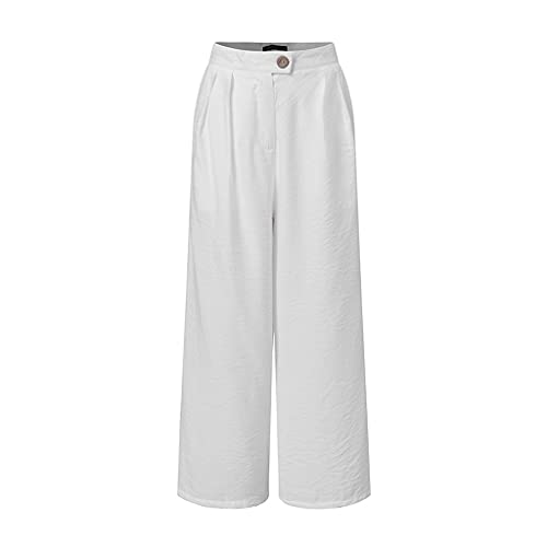 SSMDYLYM Mujeres Otoño Casual Cintura Alta Pantalones de Pierna Ancha sólida Suelta Largo Pantalon Nabo Oversizado (Color : White, Size : Large)