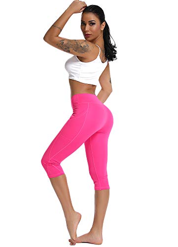 STARBILD Leggings 3/4 Mallas Pantalones de Alta Cintura Elástica Súper Transpirable Adelgazante de Yoga Deportivas Leggins para Mujer Rosa Roja XL
