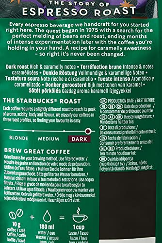 STARBUCKS Espresso Dark Roast Café De Grano Entero De Tostado Intenso 6 Bolsa de 200g
