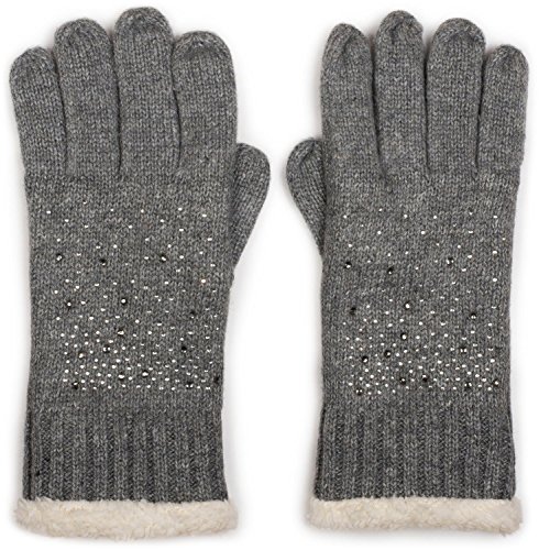 styleBREAKER guantes cálidos con estrás y tejido polar, guantes de punto de invierno, señora 09010010, color:Gris