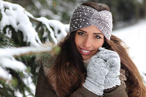 styleBREAKER guantes cálidos con estrás y tejido polar, guantes de punto de invierno, señora 09010010, color:Gris