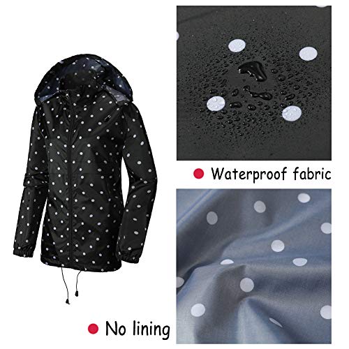 SUNDAY ROSE Chaqueta de lluvia para mujer Packable impermeable con capucha chaqueta de primavera - negro - XL
