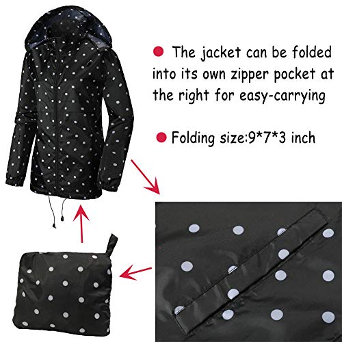 SUNDAY ROSE Chaqueta de lluvia para mujer Packable impermeable con capucha chaqueta de primavera - negro - XL
