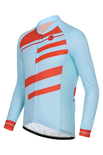 SUNDRIED Camiseta de Ciclismo Retro de Manga Larga para Hombre, Camiseta de Ciclismo de Carretera, Camiseta de Bicicleta de montaña Azul (Azul, M)