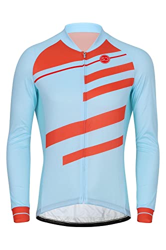 SUNDRIED Camiseta de Ciclismo Retro de Manga Larga para Hombre, Camiseta de Ciclismo de Carretera, Camiseta de Bicicleta de montaña Azul (Azul, XS)
