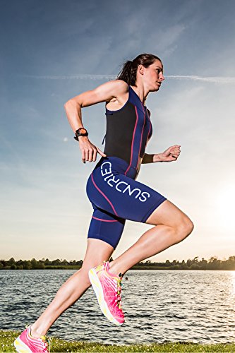SUNDRIED mujer acolchada Triathlon Tri Suit compresión Duatlón Ejecución de juego de la piel Natación Ciclismo (azul, XL)