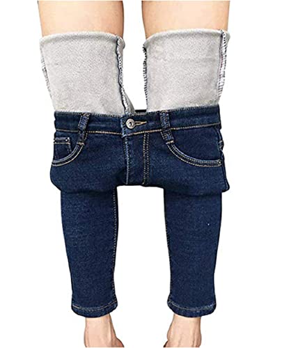 Sunfanrtnn Pantalones vaqueros con forro polar para mujer, leggings de mezclilla de invierno, cintura alta, ajustados, pantalones de lápiz ajustados y gruesos, azul oscuro, M