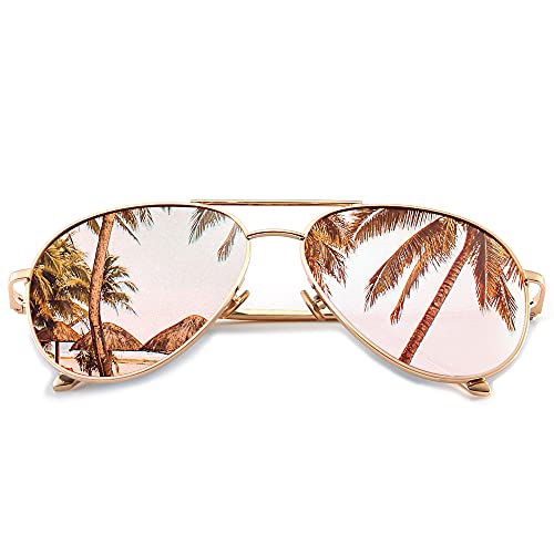 SUNGAIT Gran Tamaño Gafas de Sol Ligeras para Mujer con Lente Polarizada Espejada(Ligero-Oro/polarizadas Rosa)-SGT603