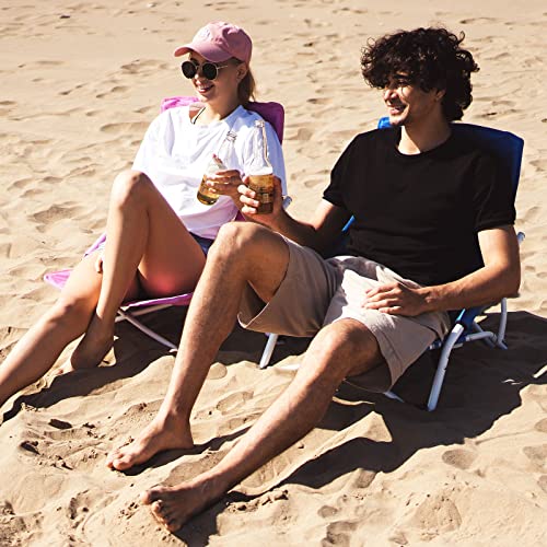 SUNNYFEEL Silla de playa plegable baja, sillas de camping ligeras con respaldo de malla, apoyabrazos acolchados, sillas reclinables para vacaciones al aire libre (naranja brillante)