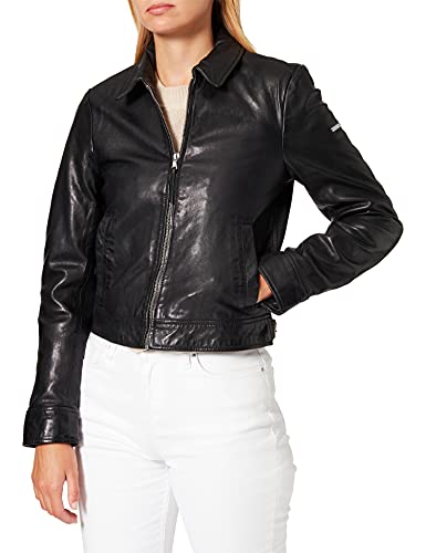 Superdry Studios Dwntown Leather Jacket Chaqueta de Piel, Negro, XL para Mujer
