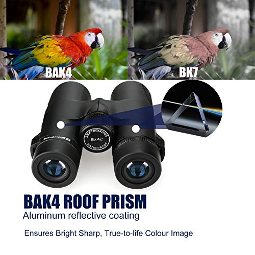 Svbony SV47 Binoculares, 8x42 Prismaticos Impermeables HD para Adultos Observación de Aves, Lente FMC Bak4 Prism, Correa para Cuello Bolsa Suave para Caza Naturaleza Observación de Safari