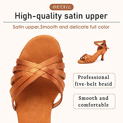 SWDZM Mujer Zapatos de Baile/Estándar de Zapatos de Baile Latino Satén Ballroom,Heel-7CM,Model-EM213 Marrón 39 EU