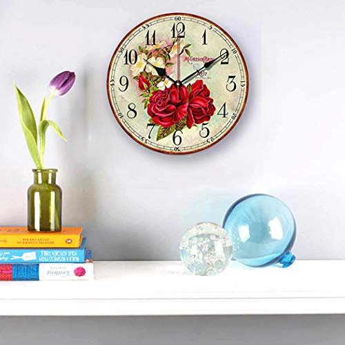 S.W.H Reloj de pared Shabby Chic Romántico Flores de Rosa Reloj de Pared Vintage Silencioso de Madera para Decoración del Hogar 30,5 cm