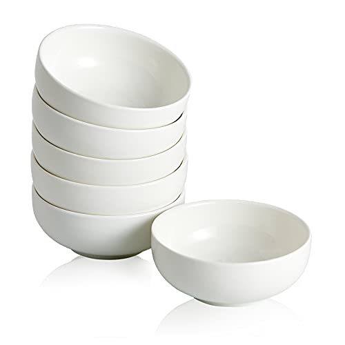 Swuut Juego de 6 cuencos de cerámica, 4 onzas, mini cuencos de salsa de soja, juego de 6 unidades (blanco)