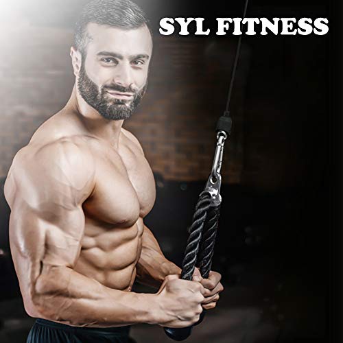 SYL Fitness Nylon Triceps Cuerda Triceps Polea Desplegable Manijas Antideslizantes con Extremos de Goma Maciza-Gimnasio o Hogar (Negro)