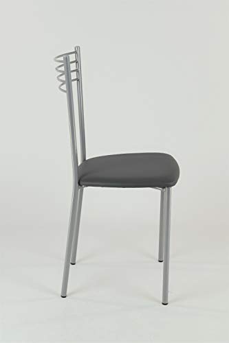 t m c s Tommychairs - Set 4 sillas Elena para Cocina y Restaurante, Estructura en Acero Pintado Aluminio, Asiento en Polipiel Color Gris Oscuro