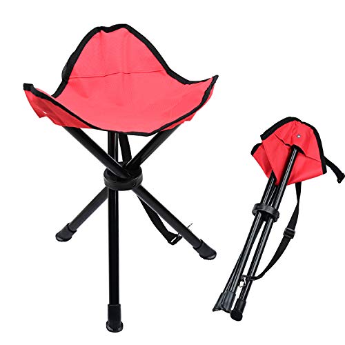 Taburete plegable de camping Lychee al aire libre de tres patas plegable taburete camping playa pesca silla jardín asiento pequeño taburete de viaje (rojo)