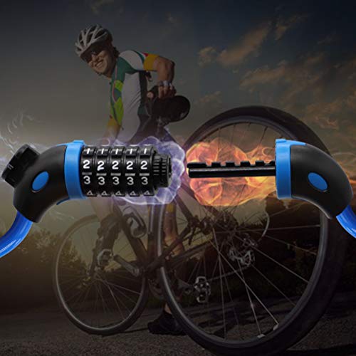 TAKEBEST Candado de Bicicleta Antirrobo Bloqueo Cable, Candado Bicicleta Combinación Alta Seguridad Antirrobo 5 Dígitos con Cadena de Material Ecológico de PVC, 120cm X12mm, Azul