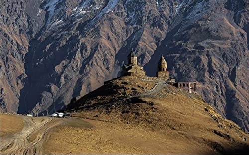 Taladro Completo Iglesia Mount Kazbek En Las Montañas Paisaje De Montaña Cáucaso Georgia Diy 5D Pintura De Diamante Por Número Kits Únicos Decoración De Pared Para El Hogar