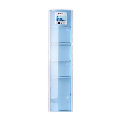 Tatay Armario plástico Vertical, Color Blanco y 3 Puertas sin pomos en Color Azul translúcido, y 2 estantes Interiores Removibles. Medidas 22x10x90,5 cm.