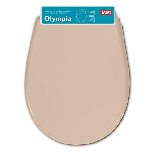 Tatay Tapa WC Universal Olympia, de Termoplástico, Forma Ovalada, Fabricado en España, Beige. Medidas 45,5 x 35,5 cm