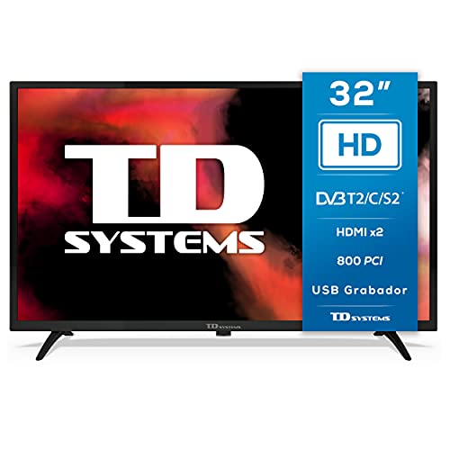 TD Systems K32DLK12H - Televisores 32 Pulgadas HD, 800 PCI Hz, 2X HDMI, USB Grabador Reproductor, DVB-T2/C/S2 Modo Hotel. Televisiones