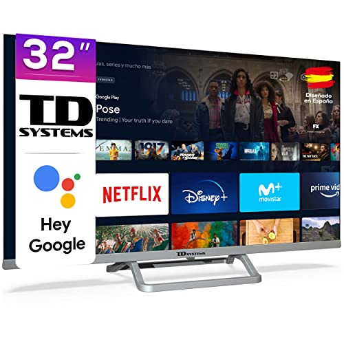 TD Systems - Smart TV Hey Google Official Assistant - Televisores 32 Pulgadas, Control por Voz, Chromecast, 3X HDMI, 2X USB. 3 años de garantía - K32DLX14GLE