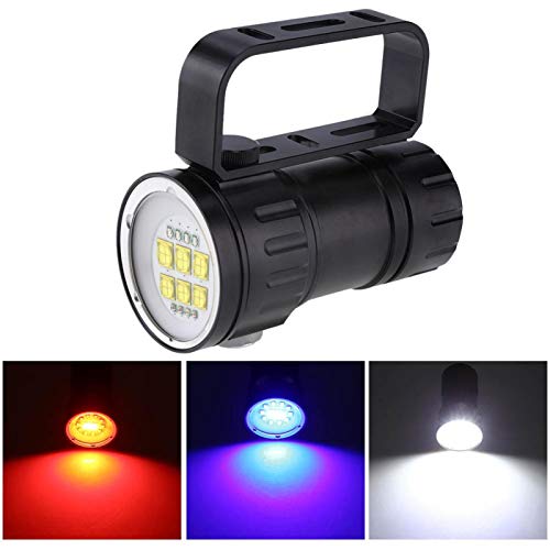 Telituny Linterna LED -Linterna de Buceo LED Impermeable para Exteriores, lámpara de fotografía subacuática, luz roja, Azul, Blanca