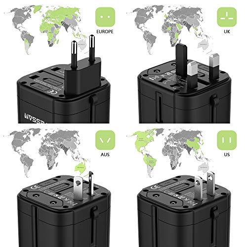 TESSAN Adaptador de Viaje, Adaptador Enchufe con 3 USB, Adaptador Corriente para Americano, USA, Reino Unido, UK, Inglés, Japón, Londres, Canadá, Cargador Universal para Otros Países