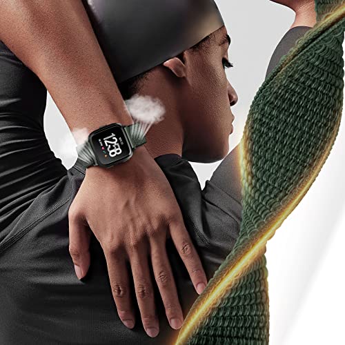 Th-some Compatible con Fitbit Versa/Fitbit Versa 2, Correa Nylon Suave Ajustable Deportivo Pulsera de Reemplazo para Fitbit Versa 2/Versa/Versa Lite/Versa SE, Hombres y Mujeres, Ejercito Verde