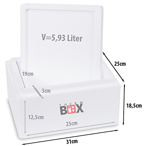 THERM-BOX Caja térmica de espuma de poliestireno - Caja térmica para alimentos y bebidas - Enfriador y calentador de espuma de poliestireno (31x25x18,5cm - 5,93L de volumen) Reutilizable