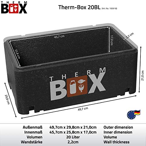 THERM BOX Medium Caja aislada de 20 litros Thermobox Keep Warm Box Cooler Caja de espuma de poliestireno 20BL Interior: 45x25x17cm Reutilizable