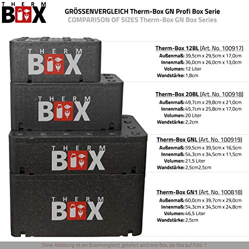 THERM BOX Medium Caja aislada de 20 litros Thermobox Keep Warm Box Cooler Caja de espuma de poliestireno 20BL Interior: 45x25x17cm Reutilizable