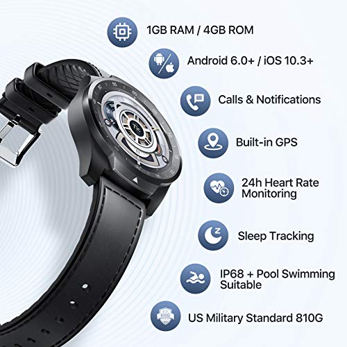 Ticwatch Pro S Reloj Inteligente con 1GB de Memoria RAM GPS Incorporado IP68 Impermeable 24 Horas Monitoreo del Ritmo cardíaco Seguimiento del sueño Wear OS by Google Smartwatch