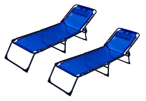 TIENDA EURASIA® Pack 2 Tumbonas Plegables para Jardín - Tumbona Plegable 3 Posiciones con Cojín - 190 x 58 x 27 cm (Azul)
