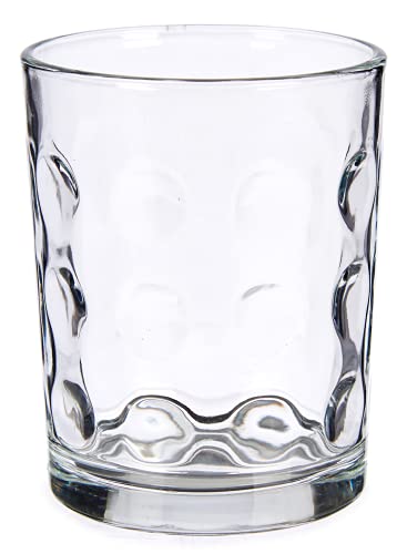 TIENDA EURASIA® Pack de 4 Vasos de Agua de Cristal - Diseño en Relieve - Gran Capacidad 400 ml - Medidas 8,5 x 8,5 x 10 cm - Ideal para Agua, Refrescos, Cervezas, whiskey (Puntos)