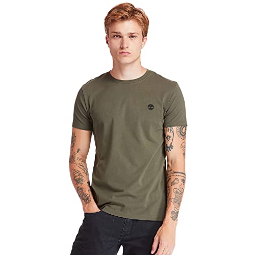 Timberlande los Hombres Camiseta Ajustada Dun River Crew, Verde, XL