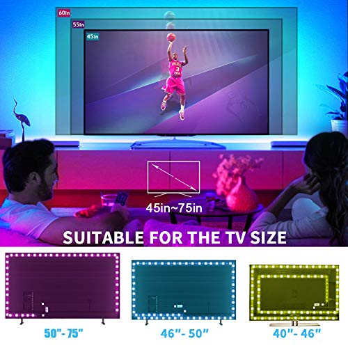 Tiras LED TV, Romwish 4.5M Tira LED USB RGB con APP, 16 Millones Colores DIY 5050 SMD,Sincronización de música Iluminacion Luces LED TV Escenas para HDTV/PC