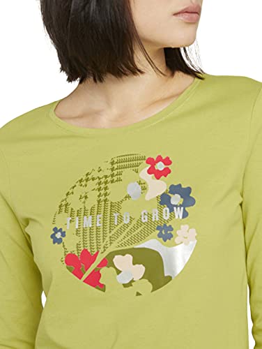 Tom Tailor 1028000 Camiseta de Manga Larga con impresión T-Shrt, Green Oasis 27374-Juego de Mesa, XS para Mujer